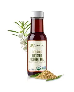 Kevala Organic Toasted Sesame Oil Cold Pressed and Unrefined Oil for Daily Cooking and Baking Made with Top Selection Roasted Sesame Seeds Great for StirFry Vegetables 8 oz Glass Bottle