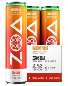 ZOA Zero Sugar Energy Drink, Mango Splash, 12 Pack, 12 Fl Oz Cans