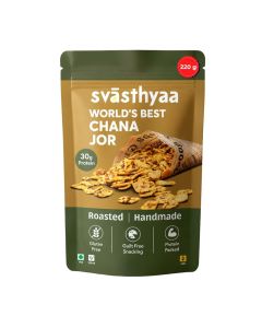 Svasthyaa Roasted Chana Jor Garam Healthy Indian Snack for Kids & Adults / Crispy Channa Namkeen / High Protein, Gluten Free / Vegan Jain with Sea Salt & Hing / No Palm Oil, No Added Sugar / Travel & Office / 220g - Pack of 1