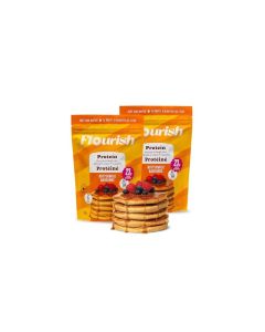 Flourish Protein Pancake Waffle Mix with Whey Protein Flax Seed No Added Sugar High in Protein Fiber Just Add Water Buttermilk Flavour 16 oz 2 Pack