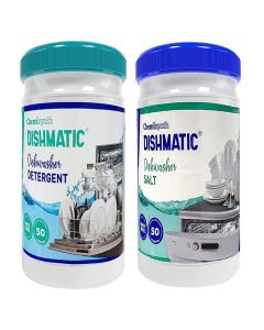 Dishmatic Dishwasher Detergent and Salt (1kg * 1 kg) Dishwashing Powder Combo Pack for Spotless and Sparkling Clean Dishes [Suitable with All Auto Dishwashers]