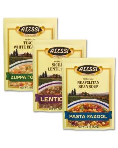 Alessi Autentico Premium Soups Traditional Flavors 6oz Variety Pack of 3