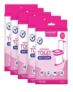 MildCares Disposable Toilet Seat Covers (Pack of 5, 50 Sheets)/Say No Direct Contact With Unhygienic Seats / Protects Against Germs For Public Toilets & Travel Essentials / Flushable & Nature Friendly