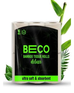 Beco Bamboo 3-Ply Toilet Paper Roll 160 Pulls Each Pack of 6, 100% Natural, Unbleached and Eco-Friendly Tissue Papers