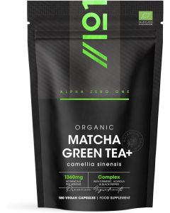 Organic Matcha Green Tea Extract 1360mg 180 Vegan Capsules Boosted with Turmeric Acerola Black Pepper Resealable and Recyclable Pouch by Alpha01