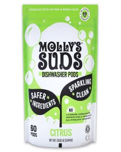 Molly's Suds Dishwasher Pods / Natural Dishwasher Detergent, Cuts Grease & Rinses Clean (Residue-Free) for Sparkling Dishes / 60 Auto-Release Tabs (Citrus)