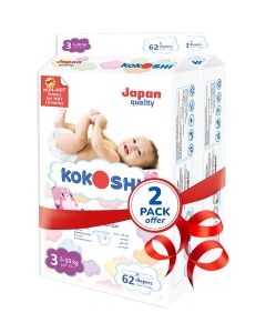 Kokoshi Premium Baby Diapers Size 3 (5–10 kg), 124 pcs – Ultra-Soft, Hypoallergenic, 12h Protection, Breathable, Leak-Proof Japanese, Wetness Indicator