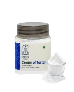Sattvic Foods Cream of Tartar Powder (100 g) (Potassium Bitartrate) - Keto-Friendly / Adrenal Energizer / Use in Cooking, Leavener in Baking, Also Used as Natural Non-Toxic Cleaner