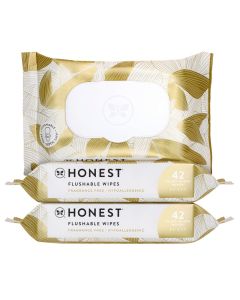 The Honest Company Flushable Wipes for Sensitive Skin FragranceFree Hypoallergenic pHBalanced Feminine Wipes 99 Water SafetoFlush Wipes Gilded Wings 126 Count
