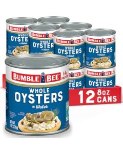 Bumble Bee Premium Select Whole Canned Oysters 8 oz Cans Pack of 12 Ready to Eat 14g Protein per Serving Gluten Free