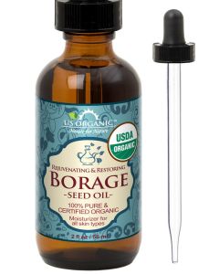 US Organic Borage seed Oil 18 GLA USDA Certified Organic 100 Pure Natural Cold Pressed aka Starflower oil in Amber Glass Bottle wEye dropper for Easy Application 2 oz 56 ml