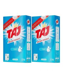TAJ 2IN1 Blue Detergent Powder 2x2.5kg Multipack Strong Stain Removal Laundry Wash