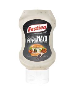 Black Pepper Mayonnaise 315ml Squeezy Bottle - Creamy Mayo Sandwich Spread for Burgers, Sandwiches, Wraps and Snacks - Dip and Dressing