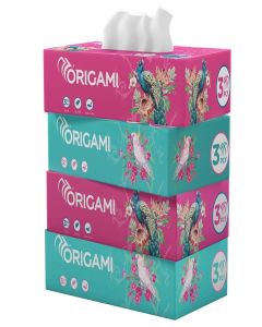 Origami Luxuria 3 Ply Facial Tissue Box / Ultra Soft, Skin Friendly & Highly Absorbent Face Tissues / Multipurpose Car, Home & Office Use / Pack of 4 (100 Pulls Per Box, 400 Sheets)