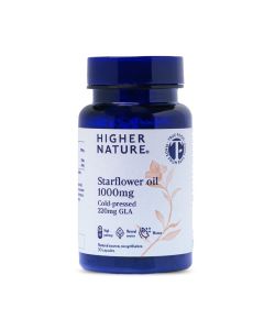 Higher Nature Starflower Oil 1000mg - 220mg GLA Cold-Pressed Natural Source of Omega 6 Women's Hormone & Skin Support - PMS & Menopause Support - True Food® Formula - Borage Oil Capsules - 30 Capsules