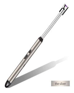 360 Degree Windproof Flameless Flexible Neck Long USB Rechargeable Lighter With LED Battery Display SILVER 25.5 x 1.5 x 1.5 cm