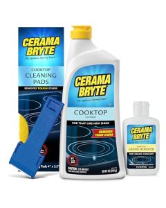 Cerama Bryte Best Value Kit Ceramic Cooktop Cleaner 28oz Scraper 10 Pads Burnton Grease Remover 2oz 4 Piece Set