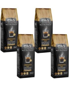 MUST, 100% CREAMY, Roasted Ground Coffee, 4 Packs of 250 g Each, Suitable for Moka, Made in Italy pack may vary