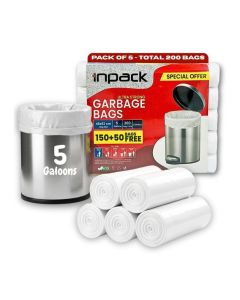 Inpack Ultra Strong Garbage Bags 5 Gallon 46x52 cm – 200 Bags Pack, Heavy Duty Leak Proof White Trash Bin Liners for Kitchen, Bathroom, Office & Home / Garbage Bags UAE