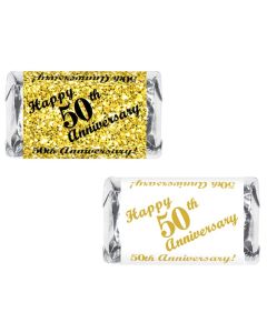 50th Anniversary Miniatures Candy Bar Wrapper Set of 60 Mini Candy Chocolate Bar Stickers Gold and White Candy Not Included Made in USA