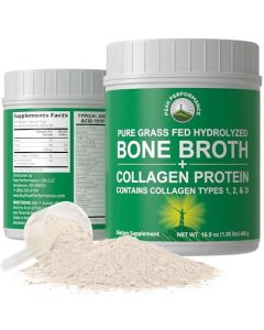 Peak Performance Hydrolyzed Bone Broth and Collagen Unflavored Protein Peptides Powder Contains All Collagen Types 1 2 and 3 Pure Pasture Raised Grass Fed Paleo Friendly Gluten Dairy Free