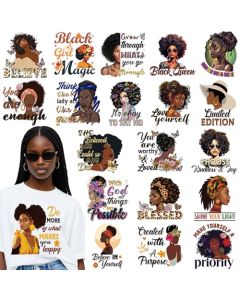 Dazoratix Black Girl Iron on Transfers 20 Sheets African American Women DTF Ready to Press Inspirational Heat Transfer Stickers Patches Vinyl Decals for T Shirts Appliques Clothes Hoodie DIY Crafts