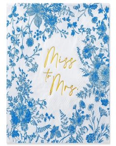 Crisky 3-Ply 50 Pack Bridal Shower Napkins - Gold Foil Miss to Mrs Blue Floral Paper Disposable Napkins for Engagement/Bridal Shower/Bridal/Bachelorette Party Decoration