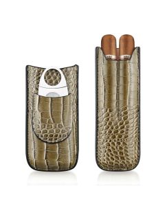 cgaplus 2Finger Cigar Case with Cutter Crocodile Pattern Leather Cigar Humidor Case Portable Travel Cigar Case for MenTaupe