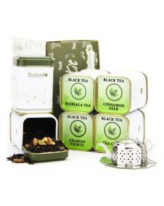 Sampler Kit Winter Collection Includes Marsala Tea (10g) Karak Power (10g) Arabian Nights (10g) Cinnamon Star (10g) Tea Chai (10g) Herbal Sea Buckthorn (10g) Empress Tea Strainer with Tray & Tealand T