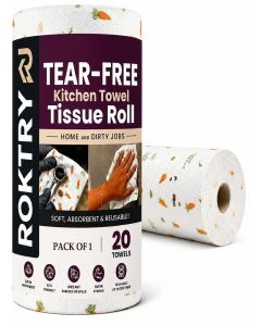 ROKTRY Premium Reusable Kitchen Towel Roll-20 Sheets Per Roll / High Absorbent Non-Woven Cellulose Paper Rolls for Kitchen Cleaning / Washable & Durable Kitchen Tissue Paper Roll(Multipurpose Design)