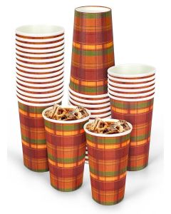Whaline Fall Thanksgiving Paper Cups Autumn Disposable Cups Orange Red Green Buffalo Plaid Checkered Party Cup for Juice Coffee Hot Cold Drink Thanksgiving Party Supplies Table Decor, 9oz 50Pcs