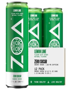 ZOA Zero Sugar Energy Drink, Lemon Lime, 12 Pack, 12 Fl Oz Cans