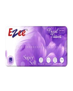 Ezee 2 Ply Facial Tissue Soft Pack 100 Pulls / Car Box Tissues - Ultrasoft, Silky & Absorbent / Virgin Pulp, Pack of 1