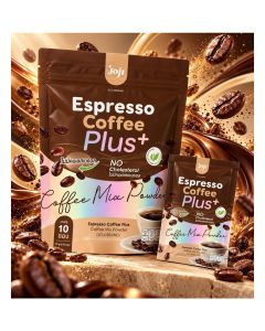 Joji Espresso Coffee Plus+ / Intense Black Coffee Mix / Zero Cholesterol, Low Fat, Smooth Aroma – 10 Sachets