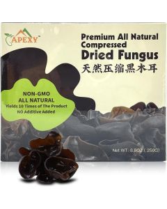 Apexy Premium All Natural Compressed Dried Black Fungus (Wood Ear Mushroom) - 8.8 Oz - Non-GMO, Gluten-Free, 10 Times Volume Yield After Soaking