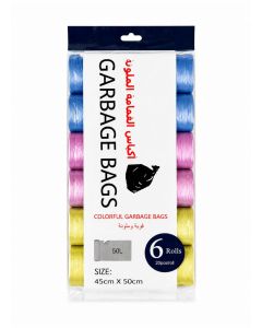 Plastic Trash Bags Garbage Bags - 6 Rolls Thickened Disposable Garbage Bag 50L Each - 20 Pieces Per Roll Bin Liners, Perfect for Home, Office, School, Hospital, Hotels and Other Places, Multiple Colours 45x50cm