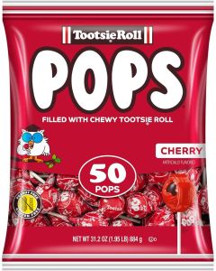 Tootsie Pops Cherry Flavored Lollipops with Chocolatey Center - 50 Count Bag