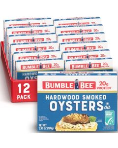 Bumble Bee Canned Hardwood Smoked Oysters 375 oz Cans Pack of 12 Ready to Eat 20g Protein per Serving Gluten Free
