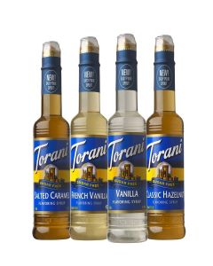 Torani Sugar Free Flavored Drink Syrup Coffeehouse Variety Pack, Salted Caramel, French Vanilla, Classic Hazelnut & Vanilla, 12.7 fl oz (Set of 4)