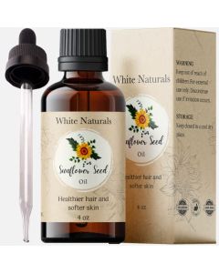 White Naturals Sunflower Seed Oil Pure and Natural ColdPressed for Skin Care Massage Hair Care and to Dilute Essential Oils 4 fl oz