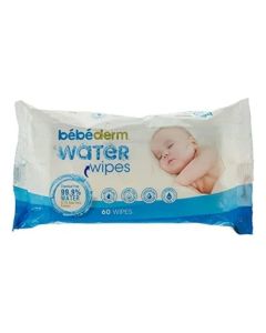 Bebederm Baby Water Wipes, 99.9% Water & Aloe Vera, Ultra-Gentle Wipes for Newborn Skin - 60 Wipes