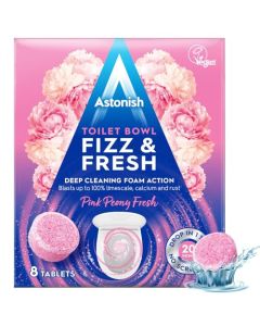 Astonish Foaming Pink Peony Toilet Bowl Cleaner Deep Cleaning Limescale Calcium Rust No Bottle Removes Hard Stains Box of 8 Tablets