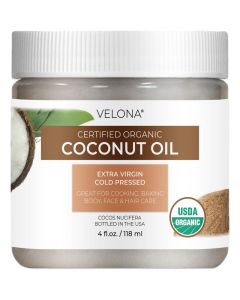 Velona USDA Certified Organic Coconut Oil Extra Virgin 4 fl oz Food and Cosmetic Grade in jar Extra Virgin Cold Pressed