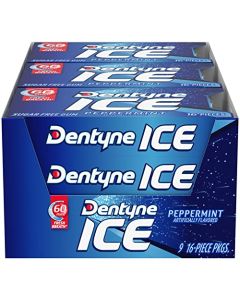 Dentyne Ice Peppermint SugarFree Chewing Gum 9 Packs of 16 Pieces 144 Total Pieces