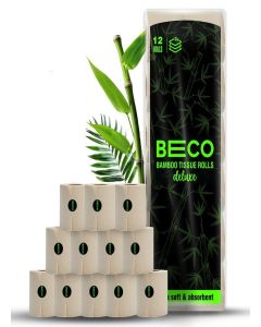 Beco Toilet Tissue Rolls / 3-ply, 1920 Pulls (160 x 12 Rolls) / Tissue Paper Roll, Toilet Paper Roll - Eco Friendly, Soft & Highly Absorbent, 100% Natural Bamboo, Chemical-Free, Hypoallergenic
