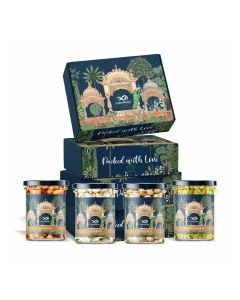 Greenfinity Rakhi Special Dry Fruits Gift Hamper for Brother & Sister / With Rakhi Thread & Greeting Card / Rajasthani Gift Box / Almonds, Cashews, Pistachios & Green Raisins (200g x 4, 800g)