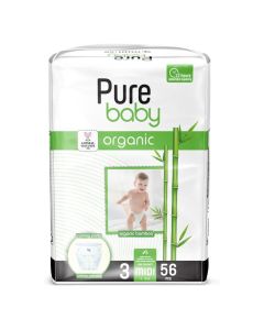 Baby Pant Style Diapers with Organic Bamboo Core Size 3, 4 to 6 kg, Superior Absorption, 56 pieces