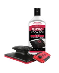 Weiman Glass Ceramic Cooktop Stove Top Oven Cleaner Kit Kitchen Cleaner Cream 3 Scrubbing Pads Scraper for BurntOn Food Grease Clean Shine Safe for Induction Electric Gas Cooktops