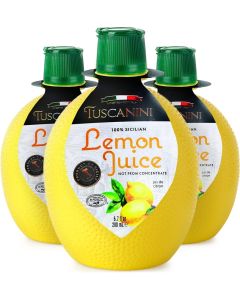 Tuscanini 100% Sicilian Lemon Juice - Not from Concentrate, 6.7oz Lemon Shaped Squeeze Bottle (3 Pack) - No Water Added, Certified Kosher