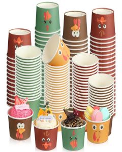 Jingmore 60 Pcs Thanksgiving Snack Cups 8 oz Turkey Disposable Paper Bowls Fall Autumn Themed Turkey Treat Paper Cups Dessert Ice Cream Bowls for Thanksgiving Party Favor Supplies, 4 Styles